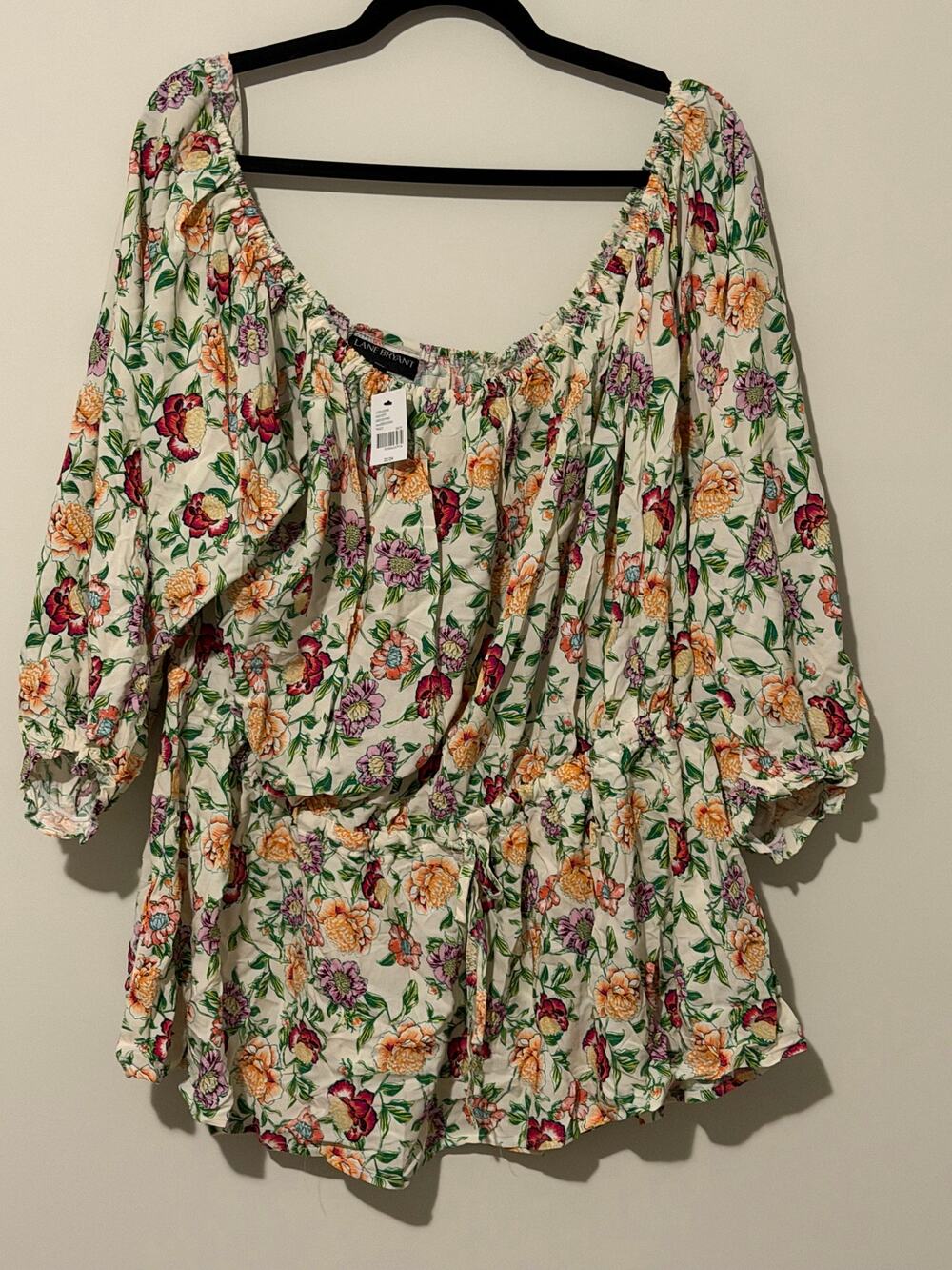 Lane Bryant Off-the-Shoulder Peasant Blouse Multicolor Floral Size 22/24 NWT